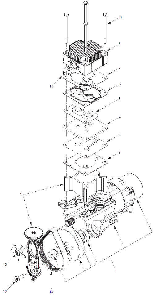Pump Parts Diagram and Parts List for OF25150A  Campbell Hausfeld Compressor